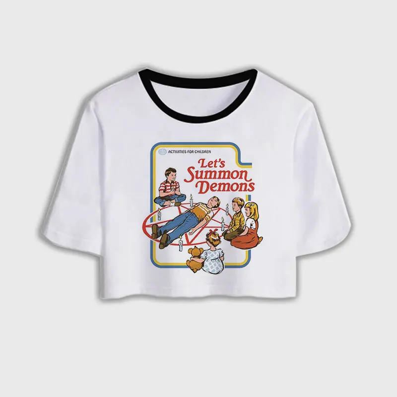 Новые модные забавные винтажные футболки в стиле Харадзюку с изображениями демонов, летний Готический белый короткий топ, футболка, Camiseta Mujer - Цвет: 1303