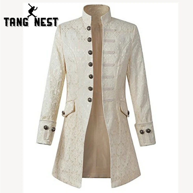 

TANGNEST 2018 New Arrival Men's Stand Collar British Style Fashion Facket Printing Fashion Men Coat Solid Colors MWF376