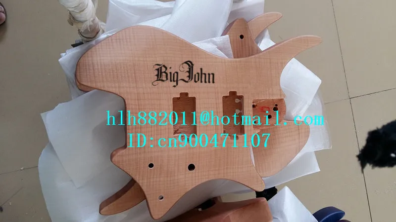 

free shipping retail new headless electric guitar stick tigger stripes mahogany body in natural color+foam box F-2191