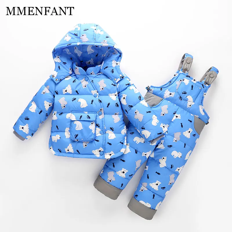 

Kids Girls Winter Clothes 2017 baby sets 2--6 Age Down Thick Warm Fleece Winter Jacket Fur Hooded Jacket + Trousers Ski Suit