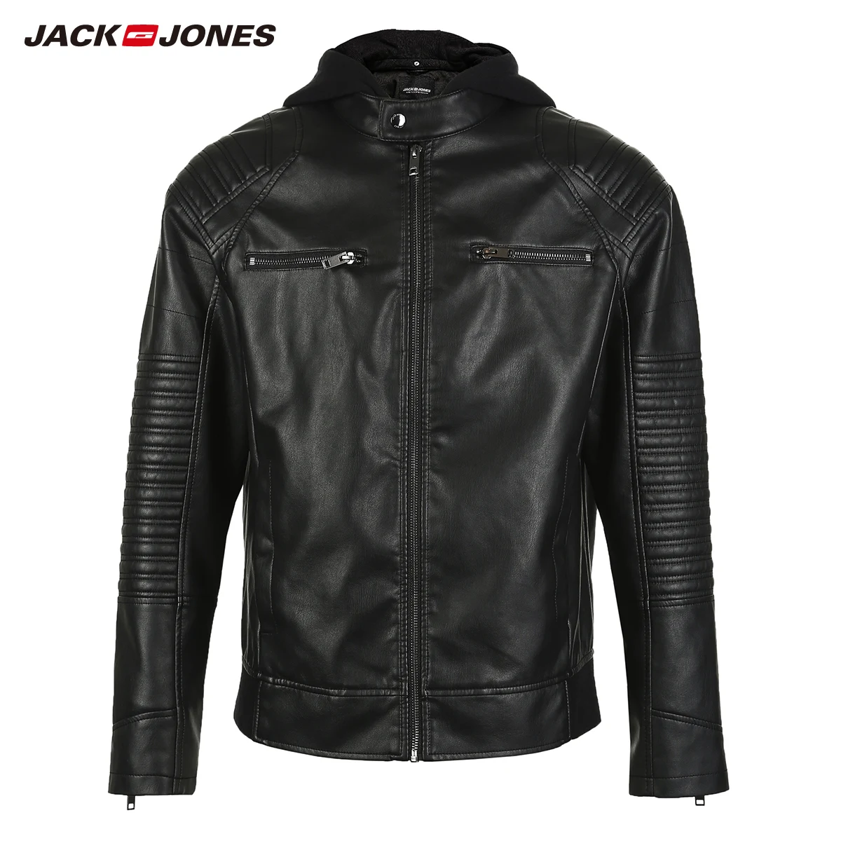 JackJones мужская куртка из искусственной кожи с капюшоном приталенное повседневное
