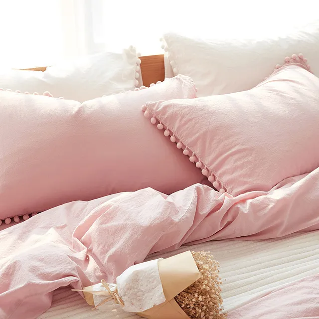 Pink Bedding Sets With Washed Ball 2