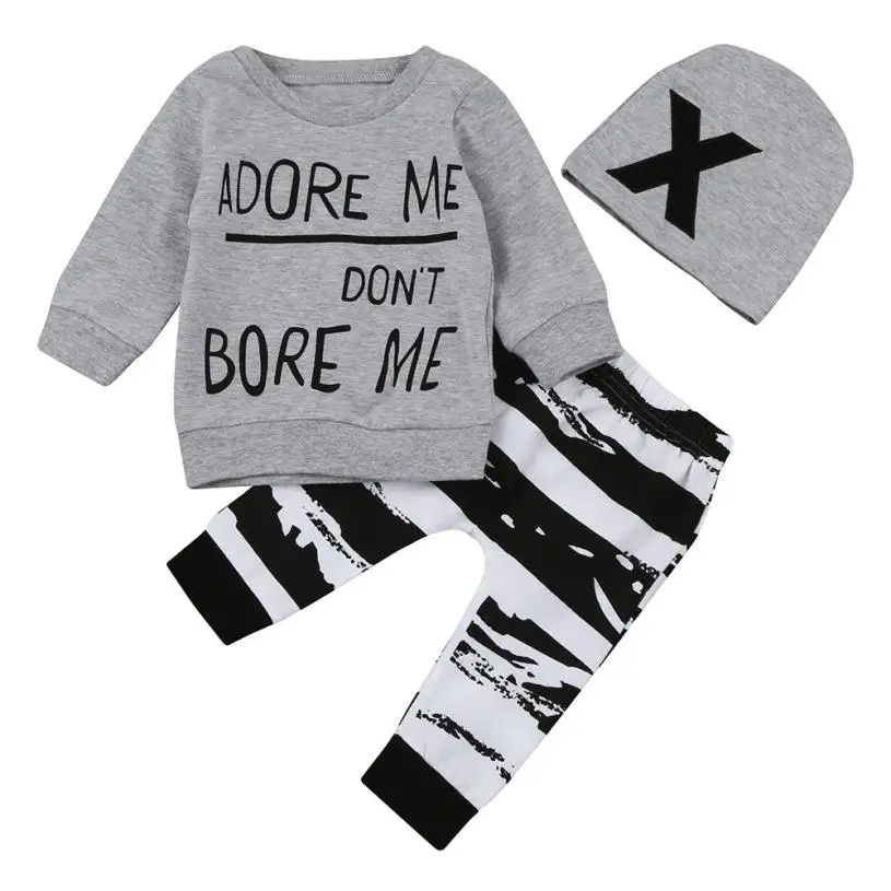 

LONSANT Clothing Set Newborn Baby Boy Girl Clothes Long Sleeve Print Tops+Pant+Cap 3Pcs Roupas Infantis Menino Dropshipping