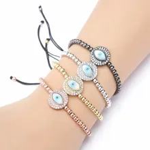 Золото Серебро Микро-паве cz кубический цирконий веревка отрегулированный браслет из медного бисера hbf32 глаз Шарм плетеные браслеты для женщин