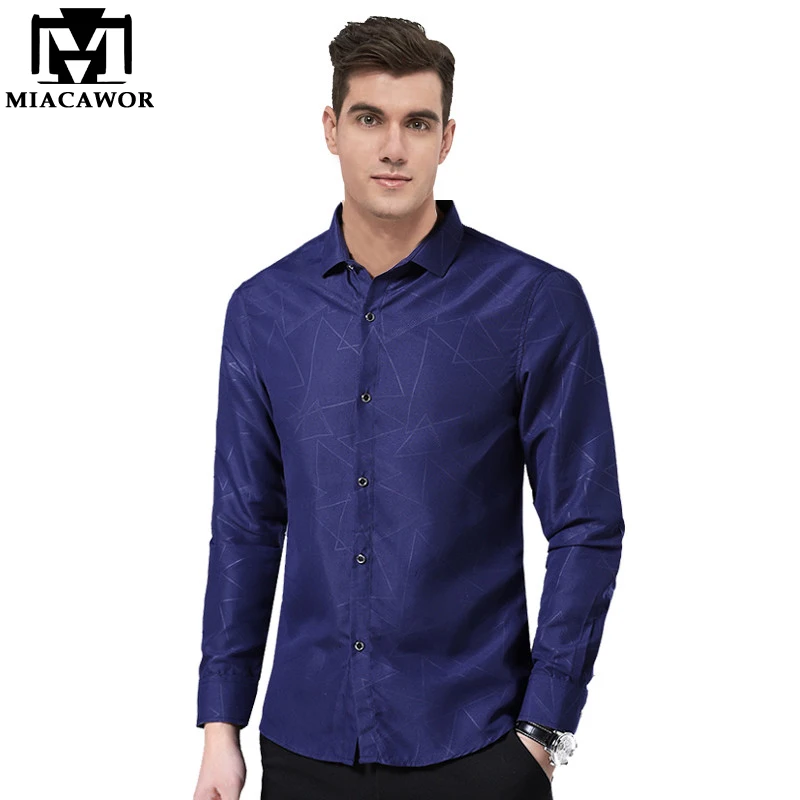 Miacawor 2018 новые модные эластичные Для мужчин рубашка Slim Fit Мужская классическая рубашка Для мужчин s Костюмы с длинным рукавом социальной