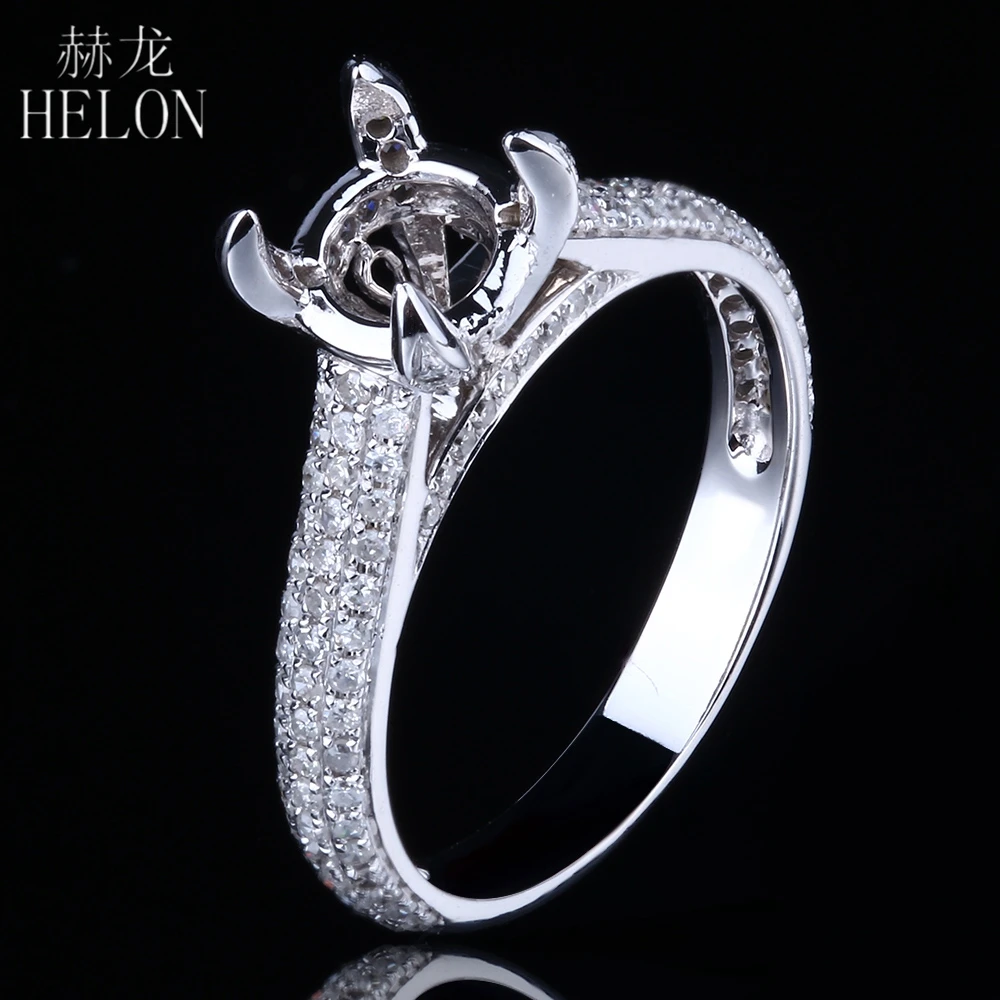 HELON Solid 14 K(AU585) кольцо из белого золота Semi Mount Settings 6-7 мм круглый разрез с натуральными Бриллиантами Кольцо женские модные ювелирные изделия