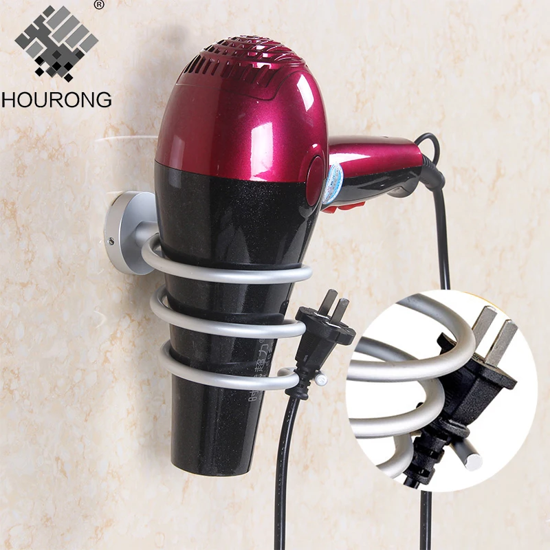 1pcs Space Aluminum Hair Dryer Holder Wall Mounted Rack Shelf Hairdryer Storage Holder Bathroom Accessories