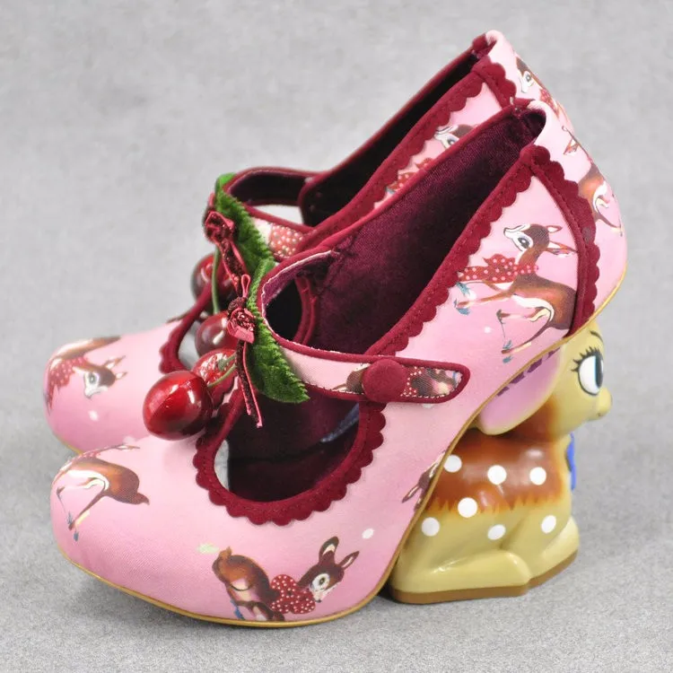 

Cute Bambi Heel Ladies Fashion Pumps Cherry Buckle Women Round Toe Unique High Heels Lolita Dress Shoes High Heels Size 40