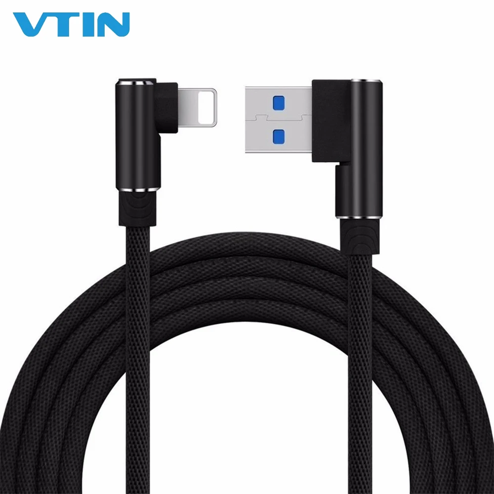 

1/2/3m 90 Degree Elbow Double-faced Nylon USB Cable for iPhone Fast Charging Cable for iPad USB Charger Cable L Type Data Cable
