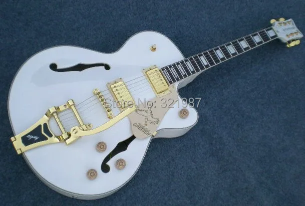 Best price at $280 Cheap Frss shipping F-hole hollow body bigsby Jazz Electric guitar white color