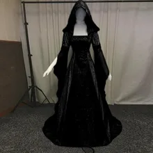 Vestidos góticos Vintage Halloween renacentista con capucha vestido Medieval largo hasta el suelo vestido de Cosplay princesa Boho Victorian vestido 2019