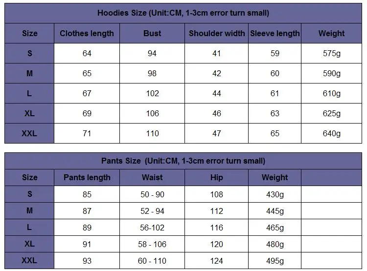 Hoodies size
