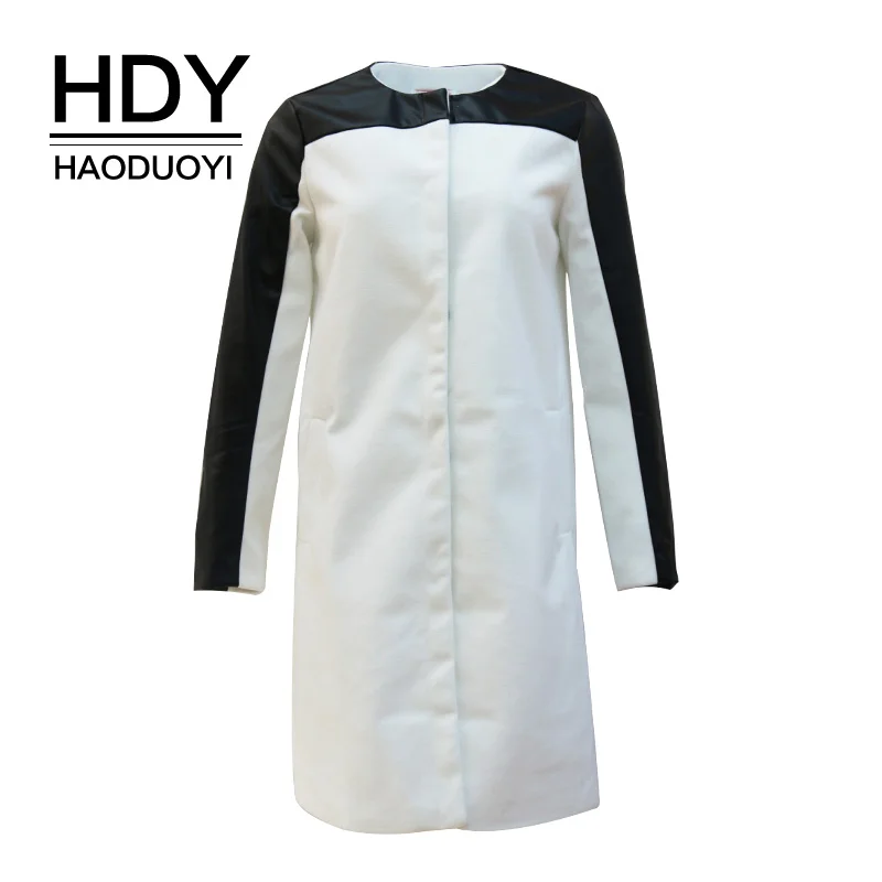 HDY Haoduoyi 2017 осеннее пальто Шерстяная Смесь искусственная кожа Лоскутная тонкая