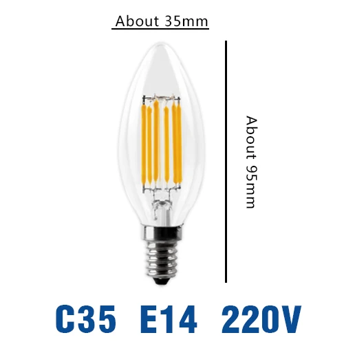 Светодиодный лампочка накаливания E27 E14, винтажная лампа Эдисона 220 В, 110 В, ретро светильник в виде свечи, глобус, ампула, светильник ing COB, домашний декор с регулируемой яркостью - Испускаемый цвет: C35 Bulb E14 220V