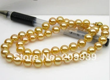

huij 003451 elegant south sea 9-10mm natural round gold pearl necklace