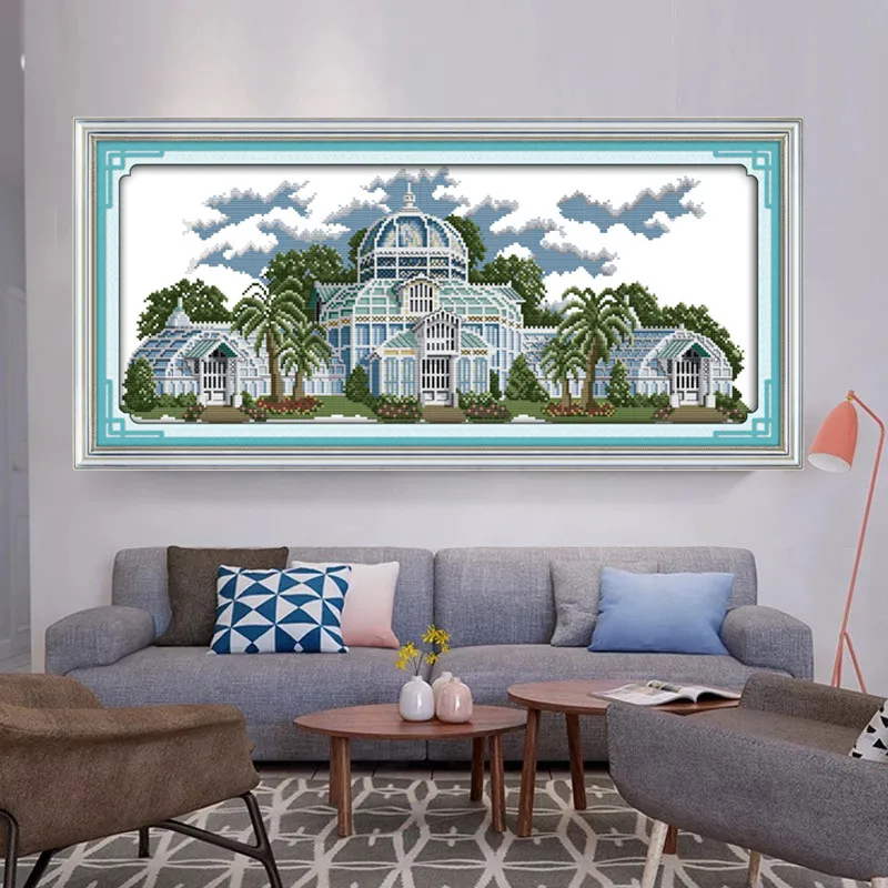 

Crystal Palace Printed pattern Cross Stitch Kits Castle Building Embroidery Needlework DMC Fairy tale Easy DIY Cross-stitch set