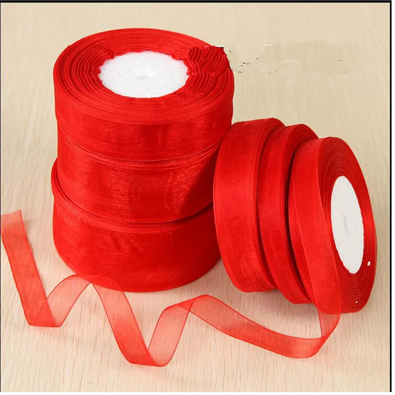Hot Red Organza Ribbon 50Yeads/Lot Apparel Sewing Tape Accessory