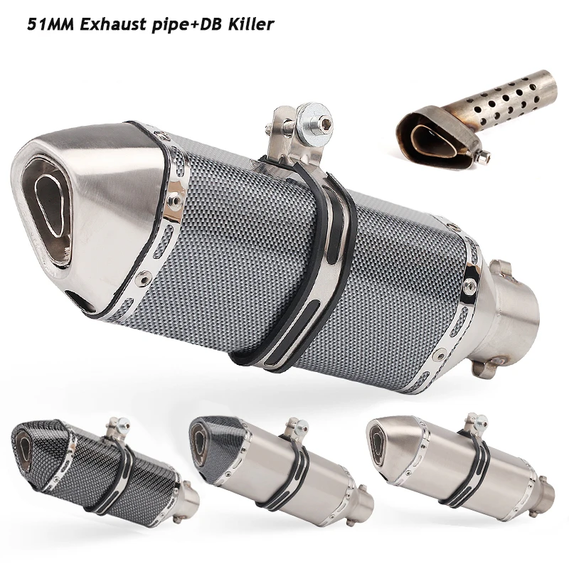

51mm Connector Exhaust Muffler Tip Pipe With Removable DB Killer Modified 370mm stainless steel Silencer System