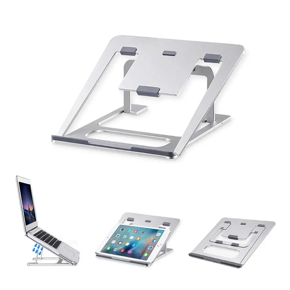 

Aluminum Laptop Stand 6 Heights Adjustable Cooling Pad Desktop Tablets Holder Book Bracket Multifunction Use for MacBook/iPad