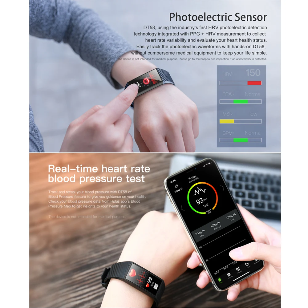 DT58 Мужской умный браслет с монитором сердечного ритма ЭКГ кровяное давление IP68 фитнес-трекер Wrisatband Смарт-часы умные часы