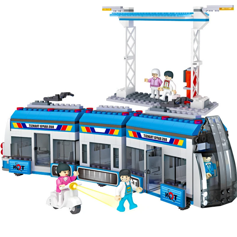 

COGO City Series BRT Fast Bus Car Passenger Train Station Figures Building Blocks Sets Bricks Kids Toys