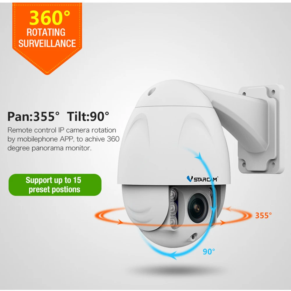 

Vstarcam Wireless PTZ Dome IP Camera Outdoor 1080P FHD 4X Zoom CCTV Security Video Network Surveillance Security Camera