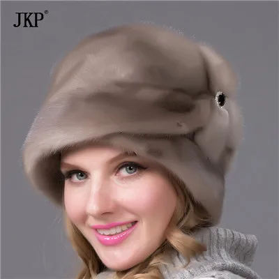 Настоящий натуральный цельный мех норки меховые шапки для зимы женские модные теплые зимние коричневые меховые шапки - Цвет: A