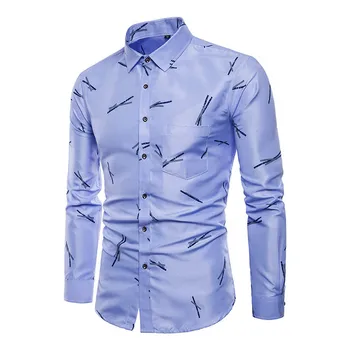 

Hot Selling Men's Shirt Lapel Long Sleeve Printing Casual Fashion Slim For Business Party -B5
