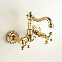 Двойной ручной золотой кухонный кран Европейский Поворотный Золотой кухня горячей и холодной раковины вращающийся смеситель краны все медный кран H81114