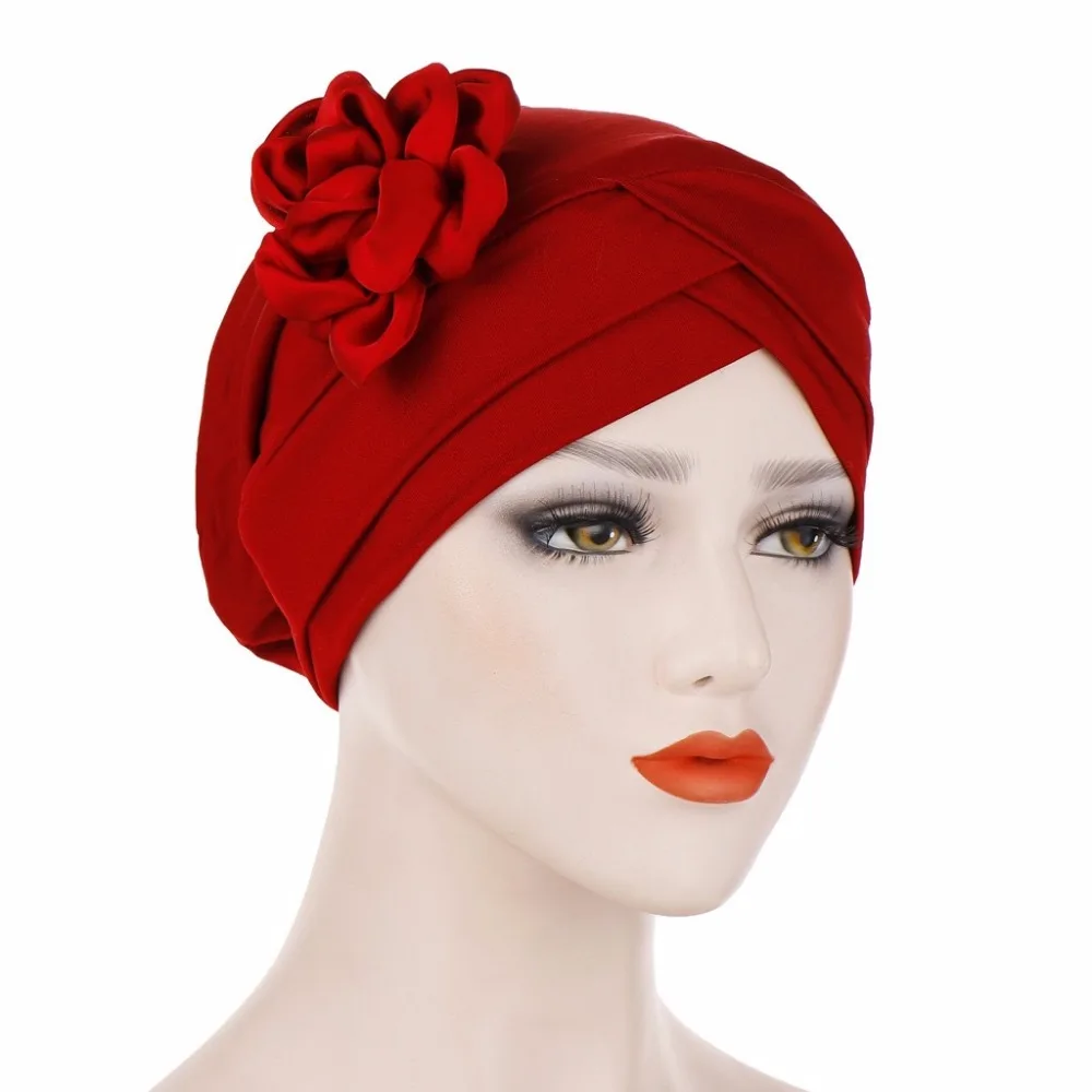 

Satin Flower Head Beanie for Women Cotton Hat Muslim Hat Lady India Hat Fashion Cancer Chemo Hats for Female 8colors