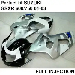 Мотоцикл литья под давлением обтекатель комплект для Suzuki GSXR600 2001 2002 2003 серебро черный обтекатели GSX-R 750 01 02 03 VN30