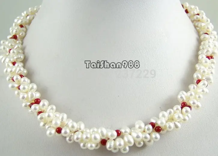 

Wholesale XSZ2014 ^^^^^Pretty Real White Pearl Red Coral 18KWGP Clasp Necklace