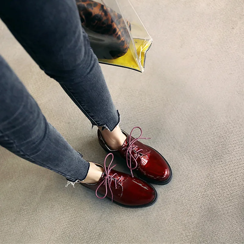 Vintage Patent Leather Women Flats Oxford Shoes British College Style Brogues Women's Shoes Big Size 31-44 Spring Autumn Sneaker (13)