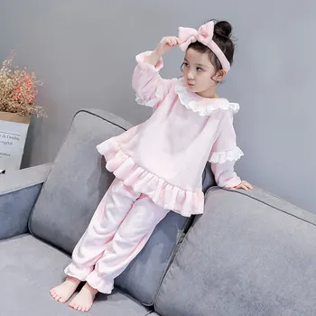 

New Winter Kids Girls Flannel Pajamas Set Warm Coral Fleece Nighties Sleepwear Lounge Homewear