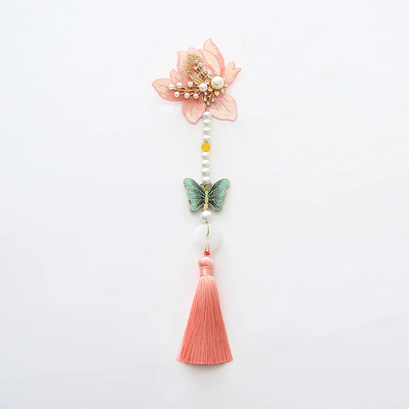 

Retro Chinese style cheongsam Hanfu pure hand-embroidered butterfly tassels pressure hanging pendant brooch accessories