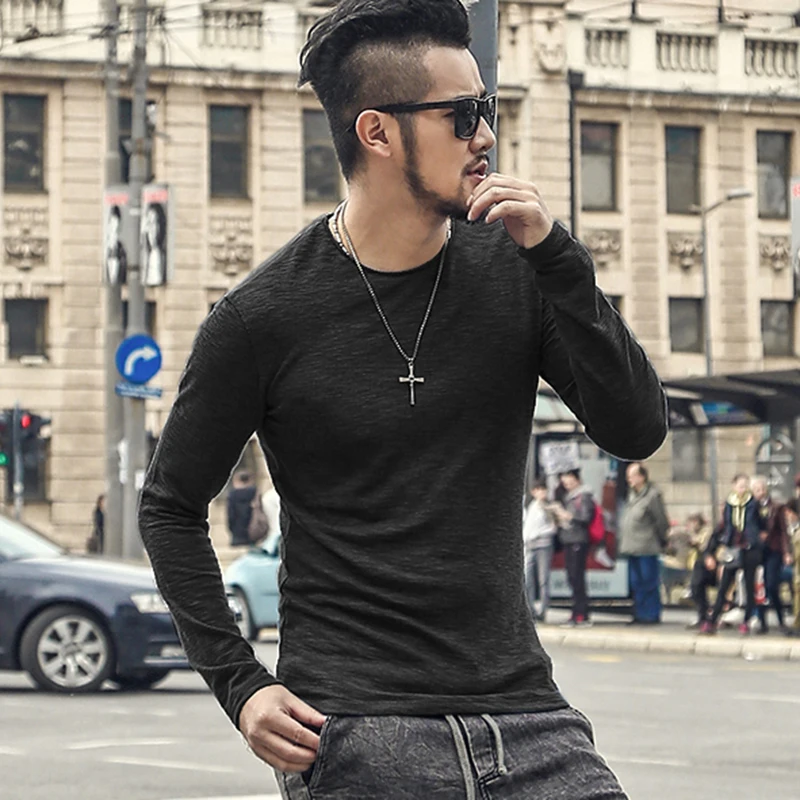 Men Casual Long Sleeve Fashion T shirt Men Bamboo Fiber