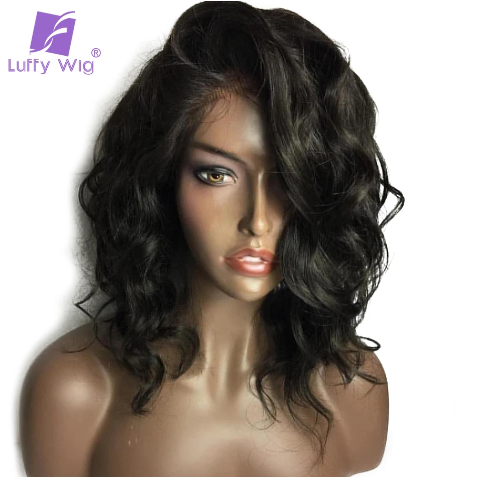 

13*6 Pre Plucked Short Lace Front Human Hair Wigs With Baby Hair 180% Density Malaysian Remy Hair Natural Wave Bob Wig Luffy