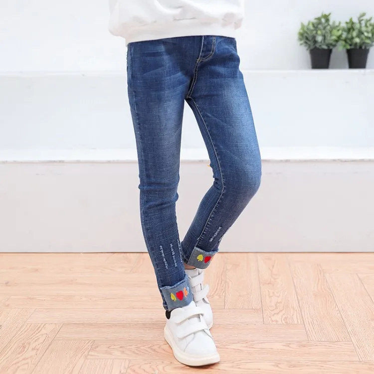 DZIECKO/Одежда для девочек, джинсы Новинка года, весенние детские джинсовые штаны дизайнерские штаны с вышивкой джинсы для девочек детская одежда