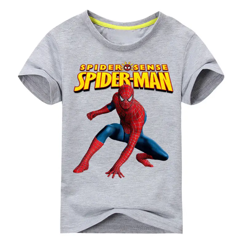 Летние футболки с принтом Человека-паука для мальчиков и девочек Повседневный костюм футболки из хлопка для малышей Одежда для детей Детская футболка с рисунком, DX200