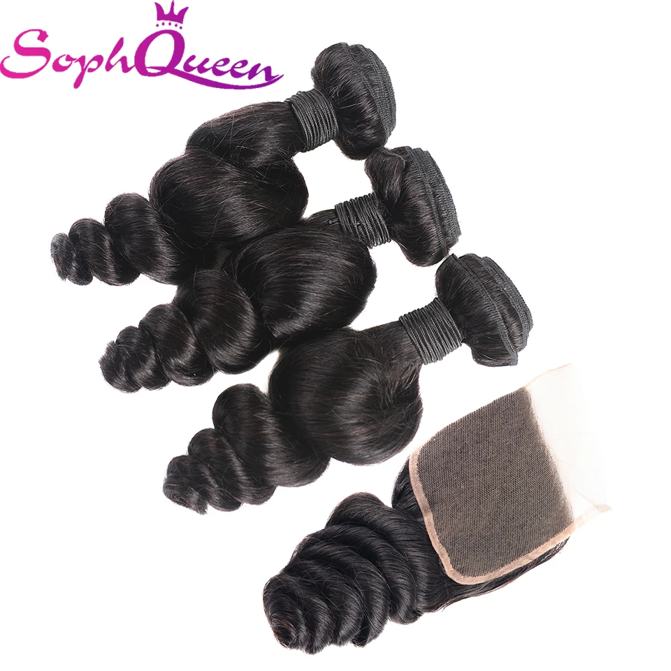 Soph Queen Hair Malaysian Hair Weave Bundles With Closure Loose Wave Virgin Hair Bundles With Closure Hair Extensions