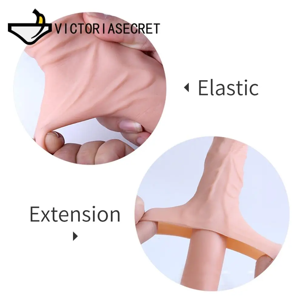 Reusable Silicone Condoms Penis Sleeve Extend Dildo Dick Ring Male Penis Extension Sleeves Sex Toys Adult Cock Rings for Man Gay