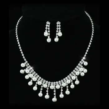 

Bridal Wedding Party Quality White Simulated Pearl Necklace Earrings Set CS1173