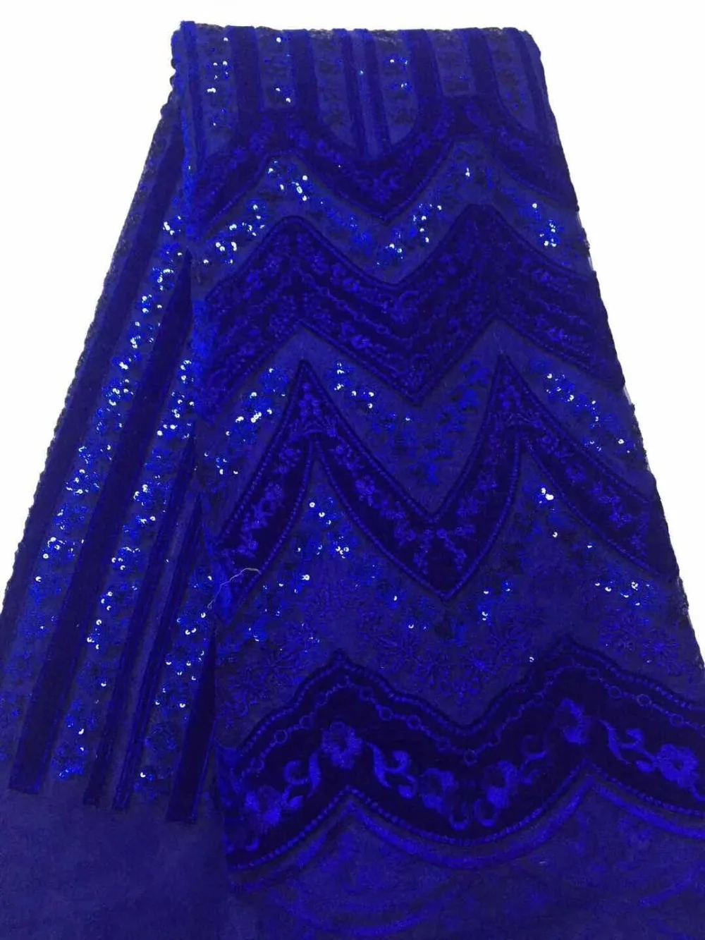 

Lates African Lace Fabric, French Sequins Net Lace Noble Gold Sequins Fabrics High Quality African Blue Tulle velvet Lace Fabric