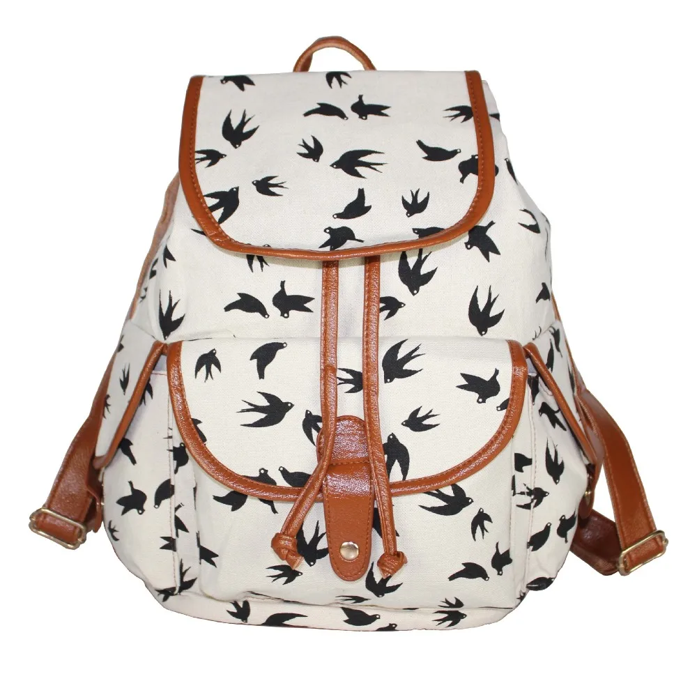

2017 Vintage Women Backpacks Animal Printing Double Shoulder Bag Canvas Drawstring School Bags for Teenager Girls Backpack