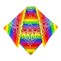 Rainbow Stripes Paisley Floral Women Girl Cotton Pocket Square Scarf Cute Rabbit Ear Headband Bandana Hip-Hop Wristband Neck Tie 1