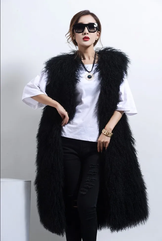 Бесплатная Доставка Экспресс Русский Стиль Supber Большой Сверхдальние Дизайн настоящее Монгольский Ягненок Меховой жилет жилет Для женщин о...