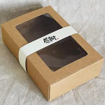

2-10 Alice, Cake box with pvc window, cattle cardboard zakka ,brown kraft boxes,cake paper box,Size 18*12*5cm