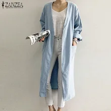 ZANZEA-Camisetas largas de verano para mujer, Rebeca de manga larga, blusa para mujer, camisa de punto abierto, prendas de vestir para la playa, Kimono, abrigo, S-5XL, 2021