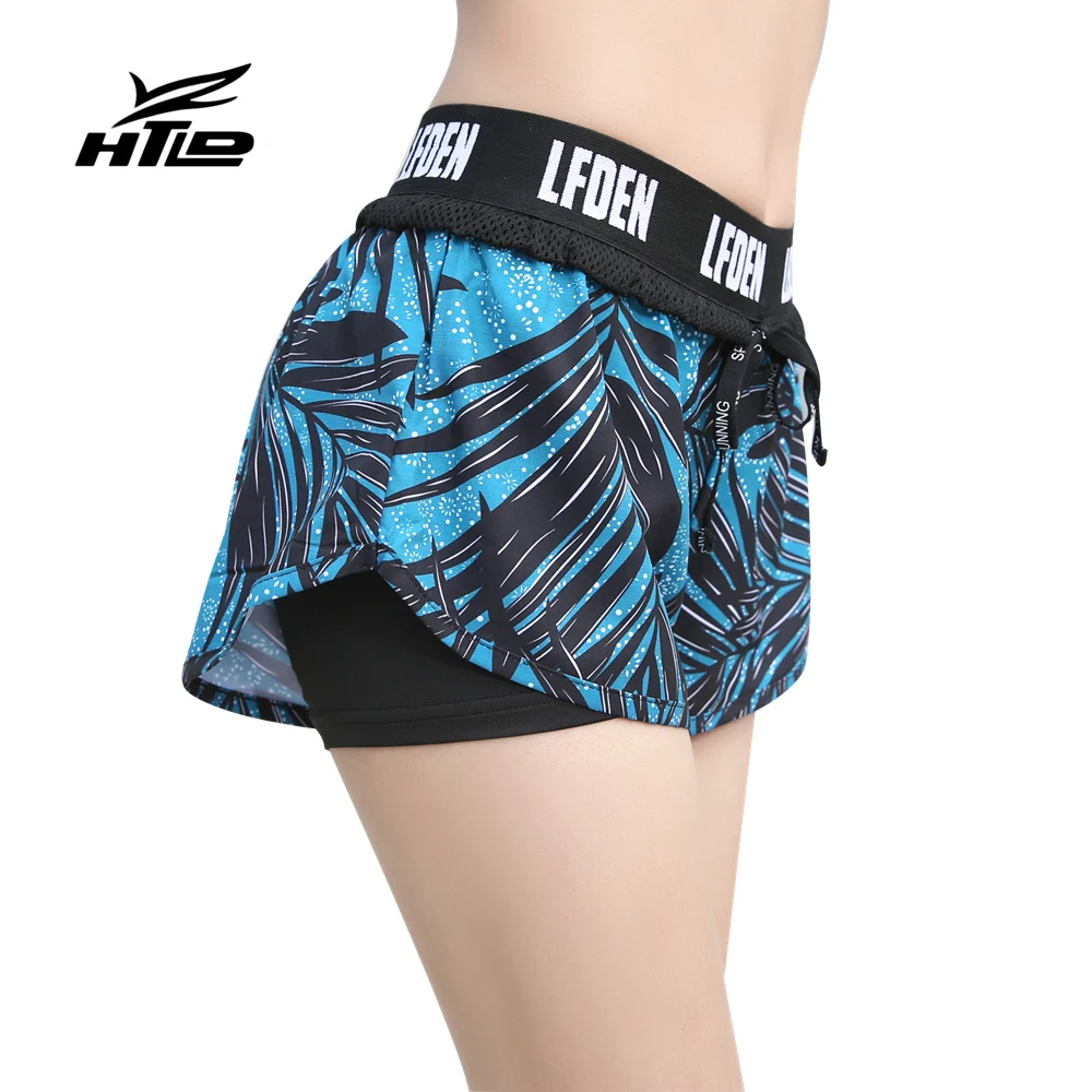 

HTLD Quick Dry Elastic Fitness Shorts Women Tie Hot Quick Dry Double Layer Letter Summer Active Short Shorts Joggings feminino