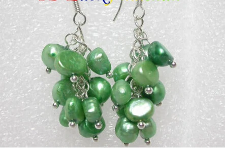 

Free shipping baroque light green pearls dangle earrings 925ss hook 6.10